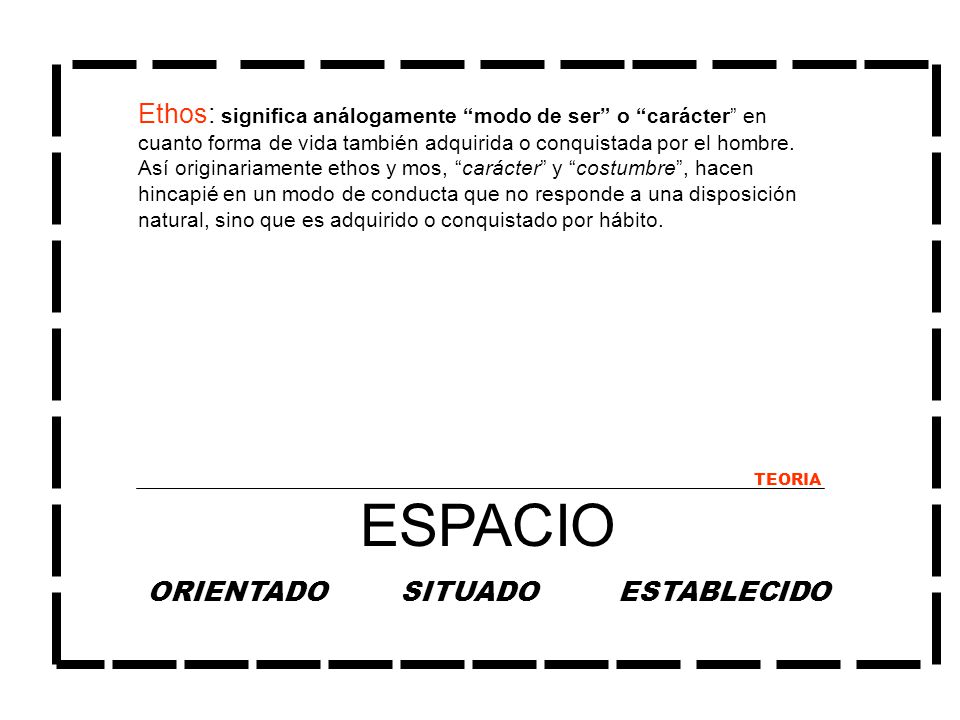 Ethos: significa análogamente modo de ser o carácter en cuanto forma de vida también adquirida o conquistada por el hombre. Así originariamente ethos y mos, carácter y costumbre , hacen hincapié en un modo de conducta que no responde a una disposición natural, sino que es adquirido o conquistado por hábito.