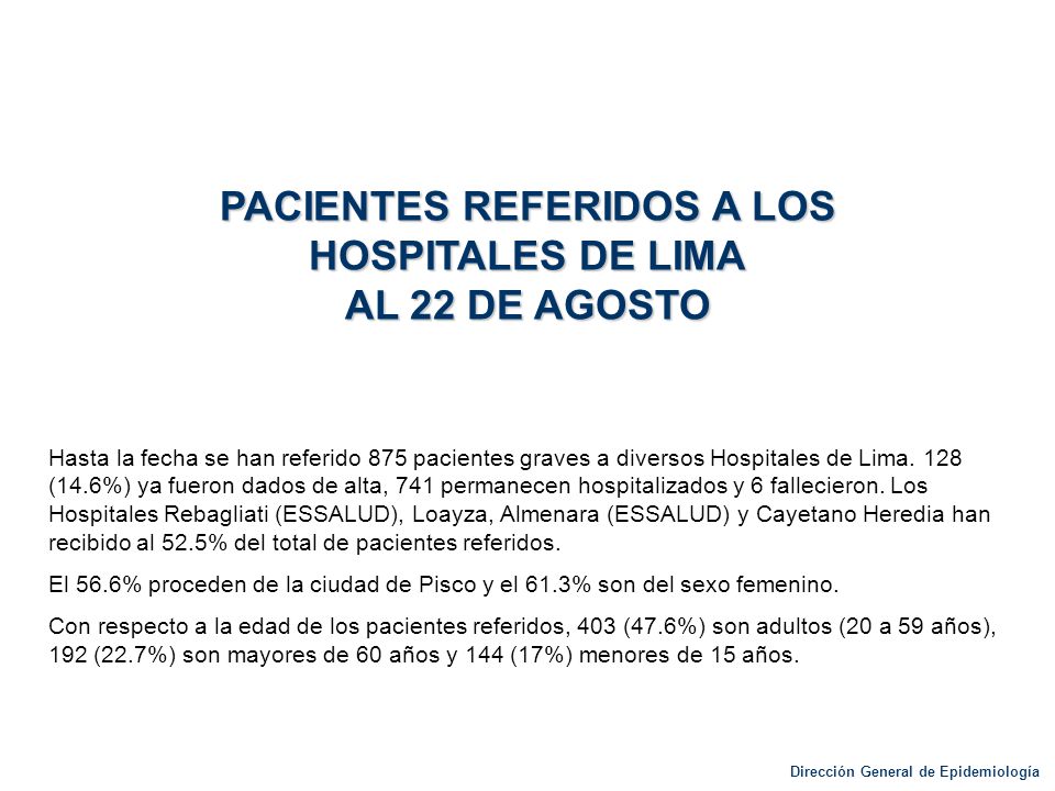PACIENTES REFERIDOS A LOS HOSPITALES DE LIMA AL 22 DE AGOSTO