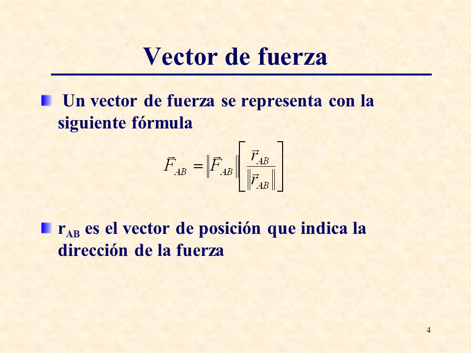 Vector de fuerza Un vector de fuerza se representa con la siguiente fórmula.