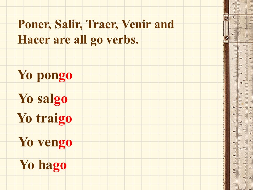 Yo pongo Yo salgo Yo traigo Yo vengo Yo hago