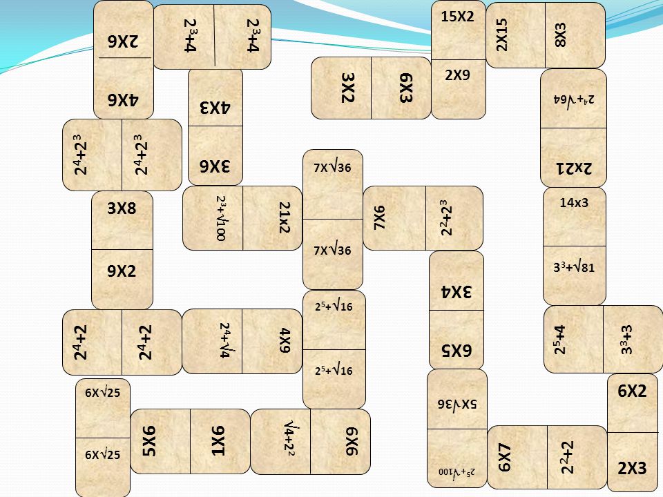 23+4 2X15. 8X3. 2X6. 4X6. 15X2. 2X9. 6X3. 3X2. 4X3. 3X6. 24+64. 2x X 100.
