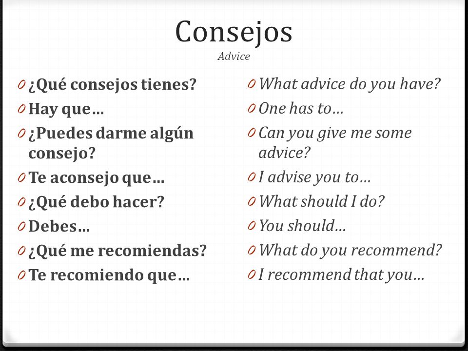 Consejos Advice ¿Qué consejos tienes What advice do you have