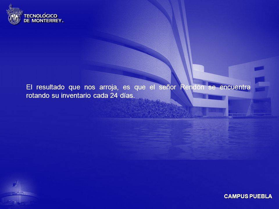 El resultado que nos arroja, es que el señor Rendón se encuentra rotando su inventario cada 24 días.