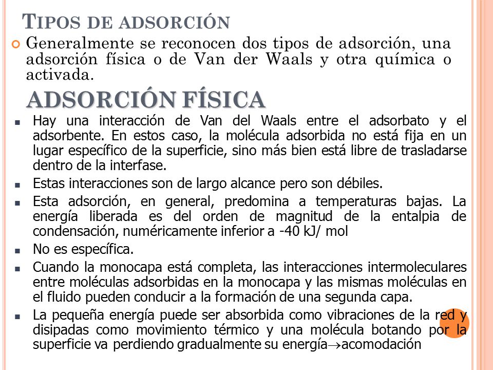 ADSORCIÓN FÍSICA Tipos de adsorción