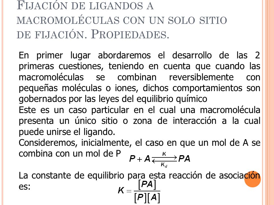 Fijación de ligandos a macromoléculas con un solo sitio de fijación