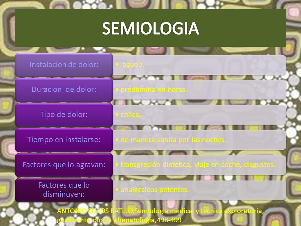 SEMIOLOGIA Instalacion de dolor: Duracion de dolor: Tipo de dolor: