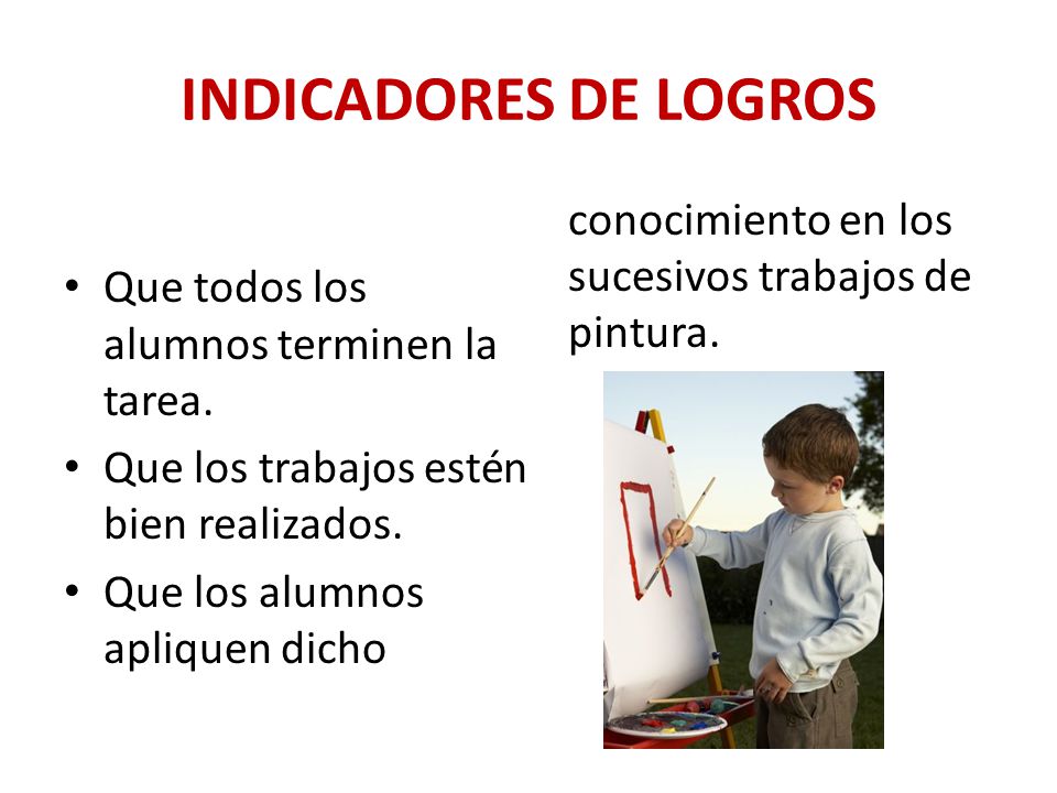 INDICADORES DE LOGROS Que los alumnos apliquen dicho conocimiento en los sucesivos trabajos de pintura.