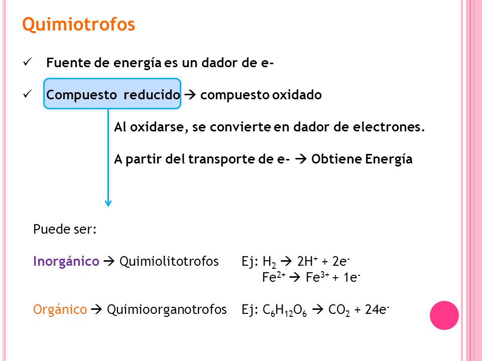 Quimiotrofos Fuente de energía es un dador de e-