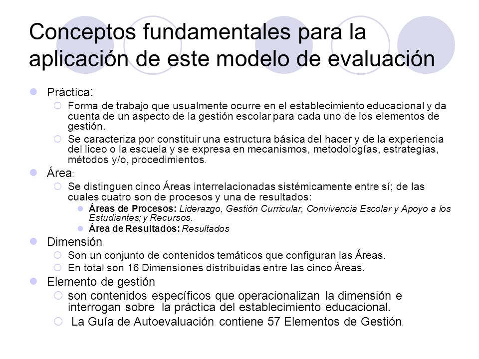 Conceptos fundamentales para la aplicación de este modelo de evaluación