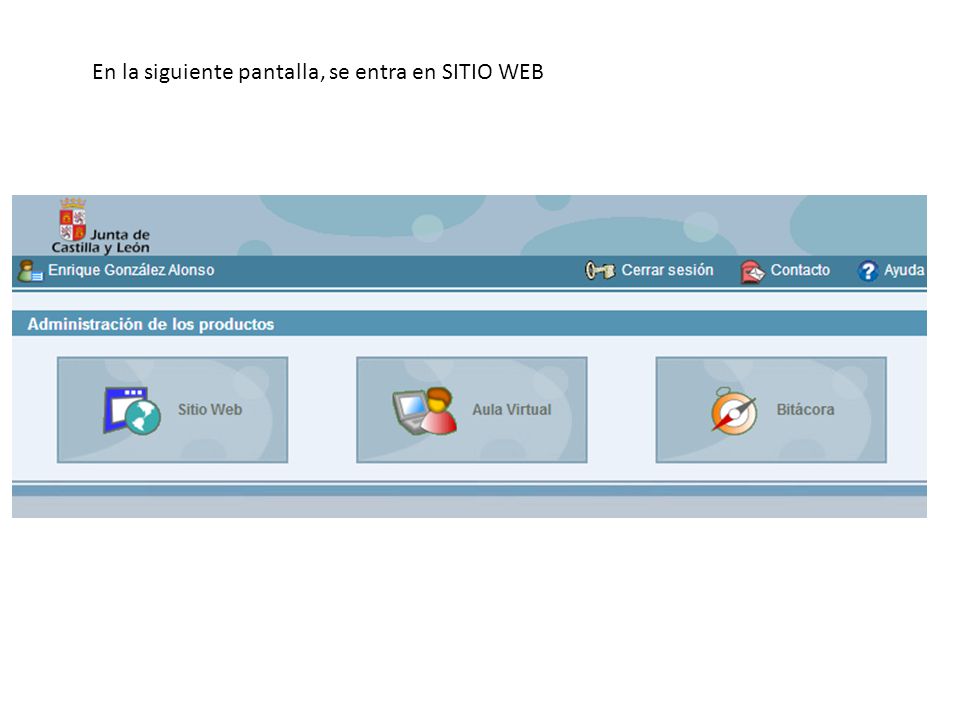 En la siguiente pantalla, se entra en SITIO WEB