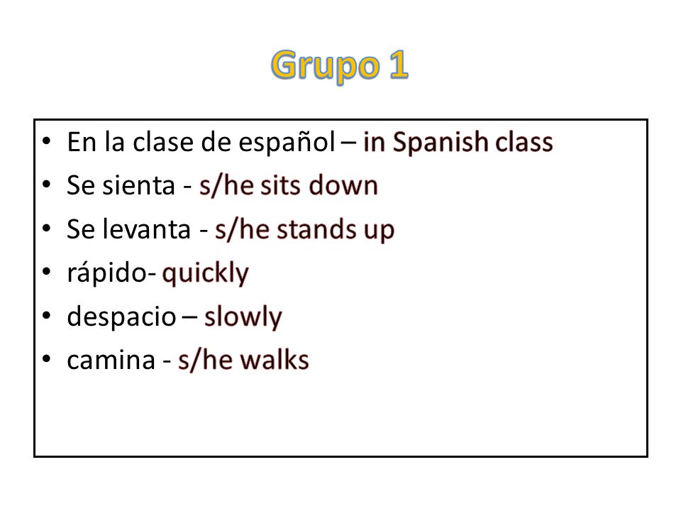 Grupo 1 En la clase de español – in Spanish class