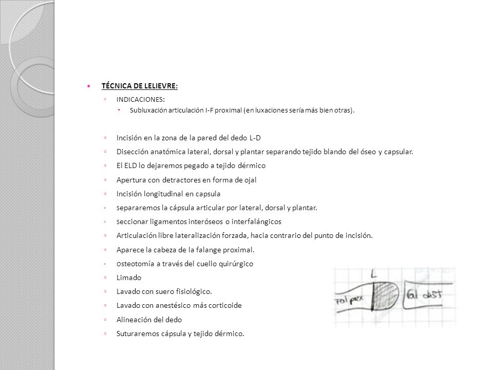 Incisión en la zona de la pared del dedo L-D