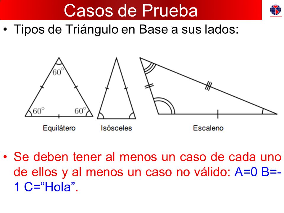 Casos de Prueba Tipos de Triángulo en Base a sus lados: