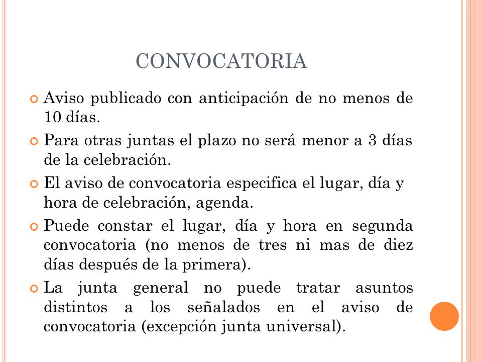 CONVOCATORIA Aviso publicado con anticipación de no menos de 10 días.