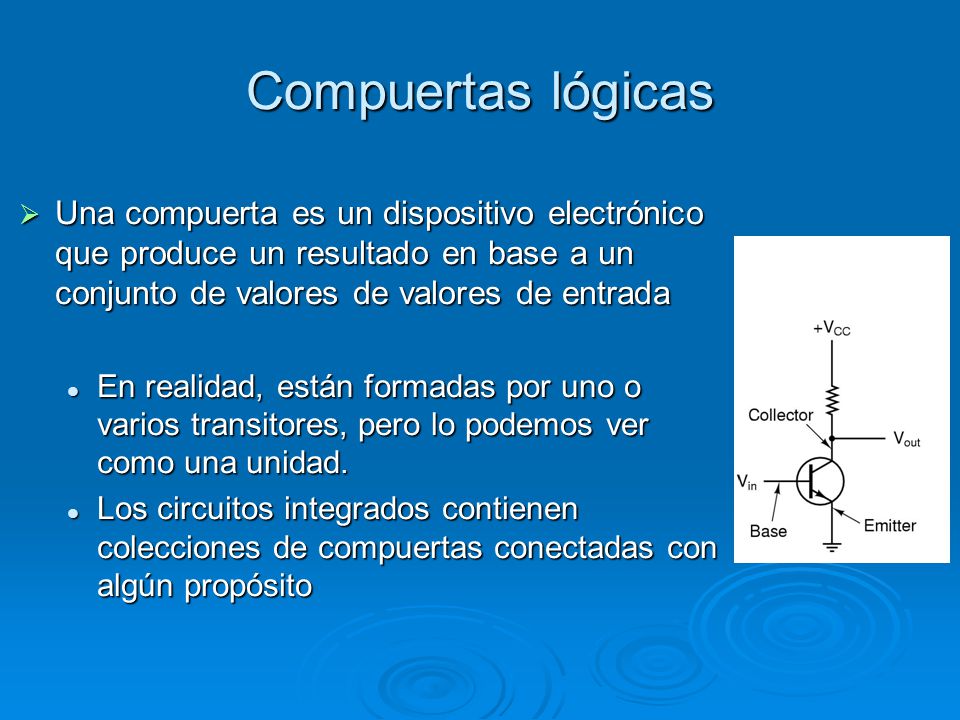 Compuertas lógicas Una compuerta es un dispositivo electrónico que produce un resultado en base a un conjunto de valores de valores de entrada.
