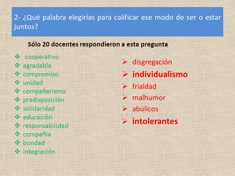 2- ¿Qué palabra elegirías para calificar ese modo de ser o estar juntos