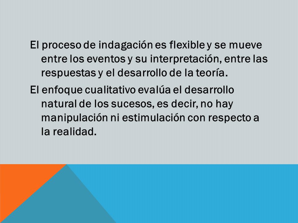 El proceso de indagación es flexible y se mueve entre los eventos y su interpretación, entre las respuestas y el desarrollo de la teoría.