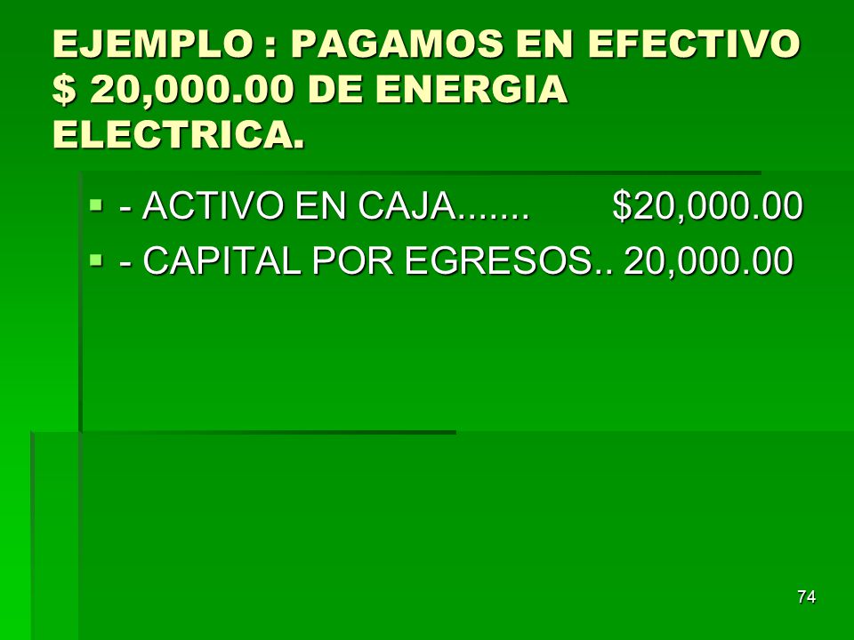 EJEMPLO : PAGAMOS EN EFECTIVO $ 20, DE ENERGIA ELECTRICA.