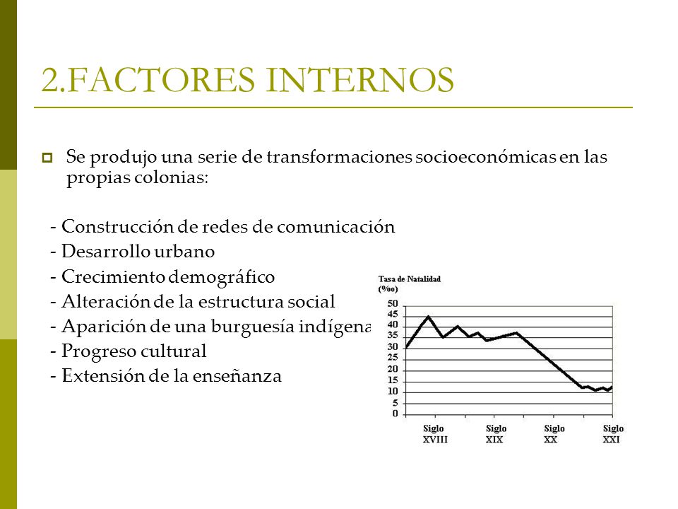 2.FACTORES INTERNOS Se produjo una serie de transformaciones socioeconómicas en las propias colonias: