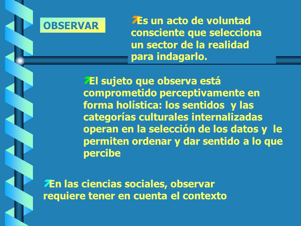 Es un acto de voluntad consciente que selecciona un sector de la realidad para indagarlo.