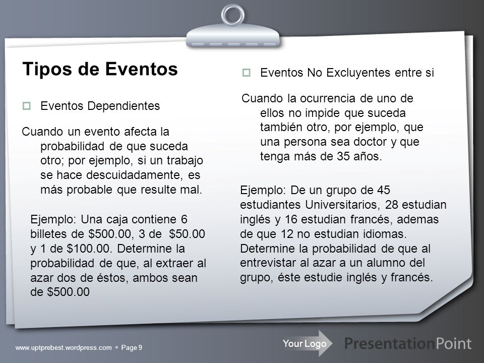Tipos de Eventos Eventos No Excluyentes entre si