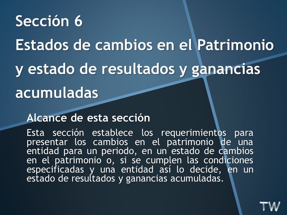 Sección 6 Estados de cambios en el Patrimonio y estado de resultados y ganancias acumuladas