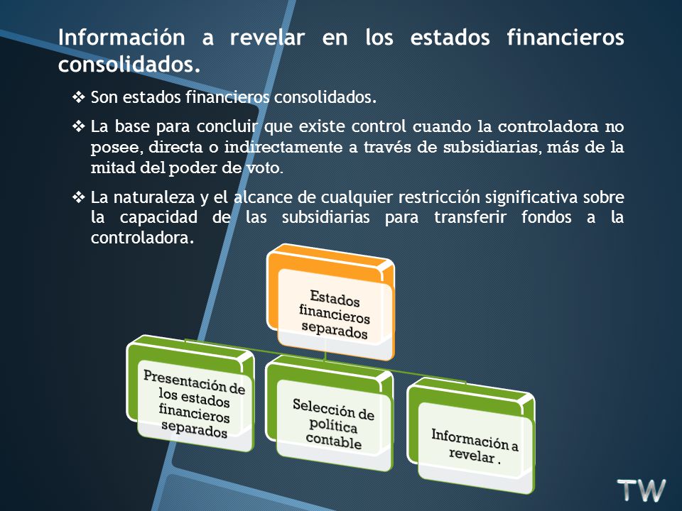 TW Información a revelar en los estados financieros consolidados.