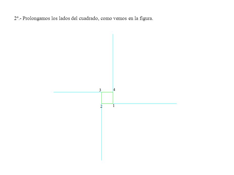 2º.- Prolongamos los lados del cuadrado, como vemos en la figura.
