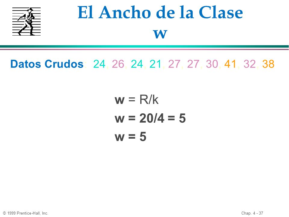 El Ancho de la Clase w w = R/k w = 20/4 = 5 w = 5