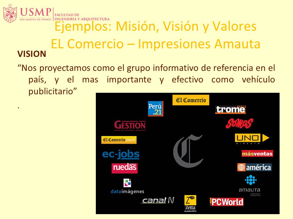 Ejemplos: Misión, Visión y Valores EL Comercio – Impresiones Amauta