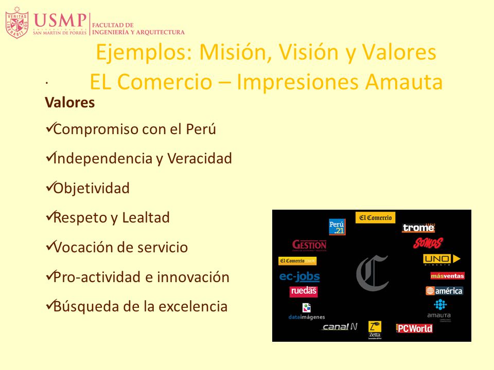 Ejemplos: Misión, Visión y Valores EL Comercio – Impresiones Amauta