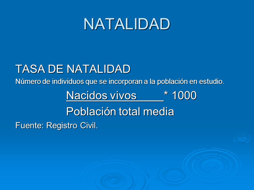 NATALIDAD TASA DE NATALIDAD Nacidos vivos * 1000 Población total media