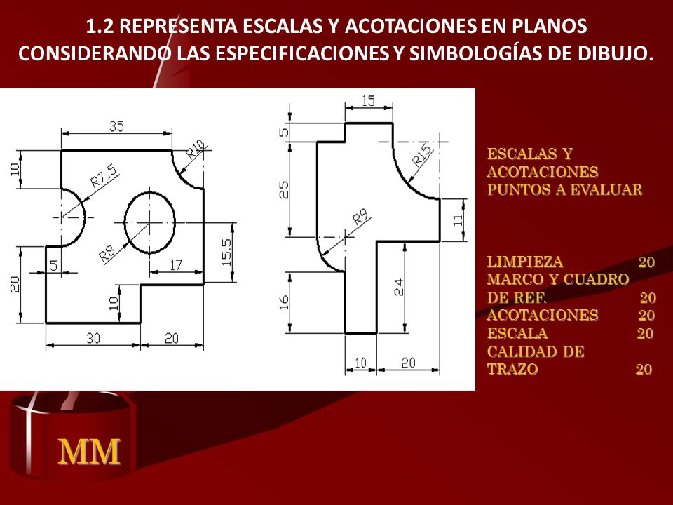1.2 REPRESENTA ESCALAS Y ACOTACIONES EN PLANOS CONSIDERANDO LAS ESPECIFICACIONES Y SIMBOLOGÍAS DE DIBUJO.