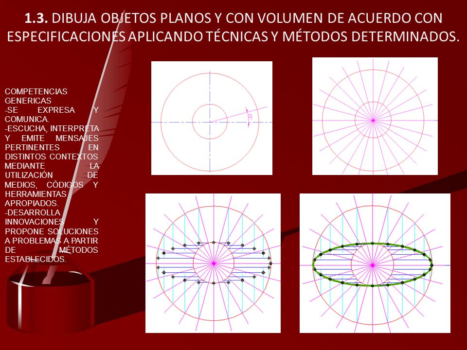 1.3. DIBUJA OBJETOS PLANOS Y CON VOLUMEN DE ACUERDO CON ESPECIFICACIONES APLICANDO TÉCNICAS Y MÉTODOS DETERMINADOS.