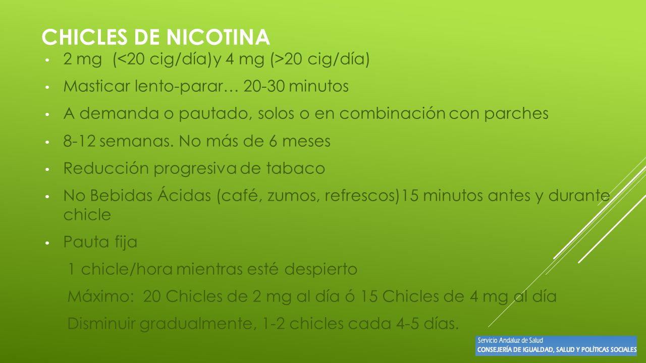 CHICLES DE NICOTINA 2 mg (<20 cig/día)y 4 mg (>20 cig/día)