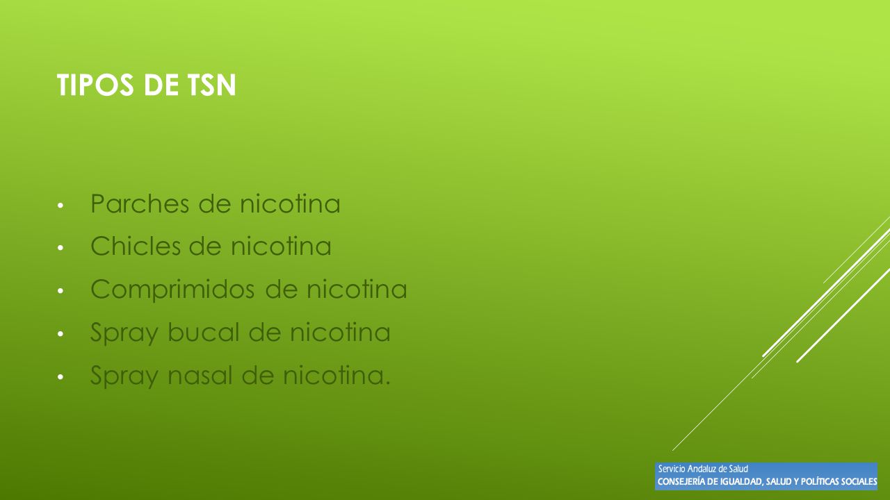 Tipos de tsn Parches de nicotina Chicles de nicotina