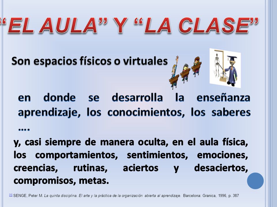 EL AULA Y LA CLASE Son espacios físicos o virtuales