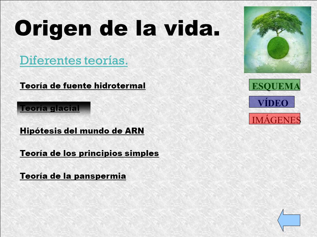 Origen de la vida. Diferentes teorías. ESQUEMA VÍDEO IMÁGENES