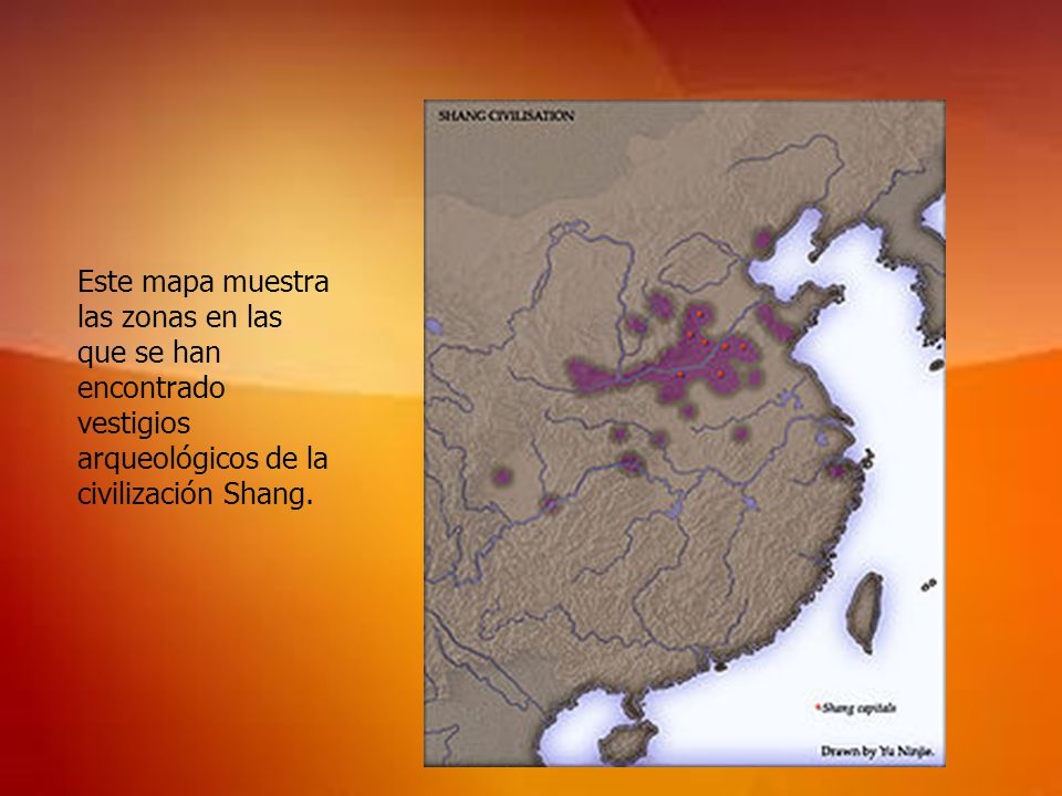 Este mapa muestra las zonas en las que se han encontrado vestigios arqueológicos de la civilización Shang.