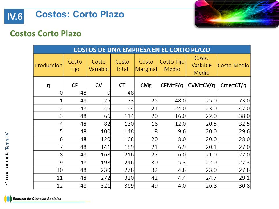 COSTOS DE UNA EMPRESA EN EL CORTO PLAZO
