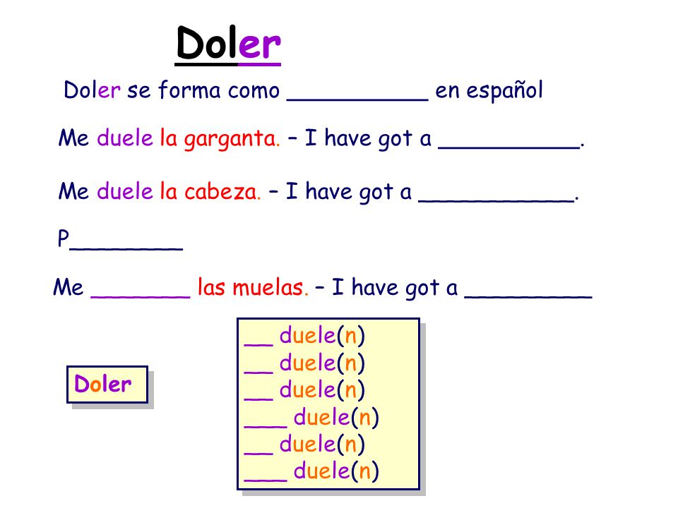 Doler Doler se forma como __________ en español