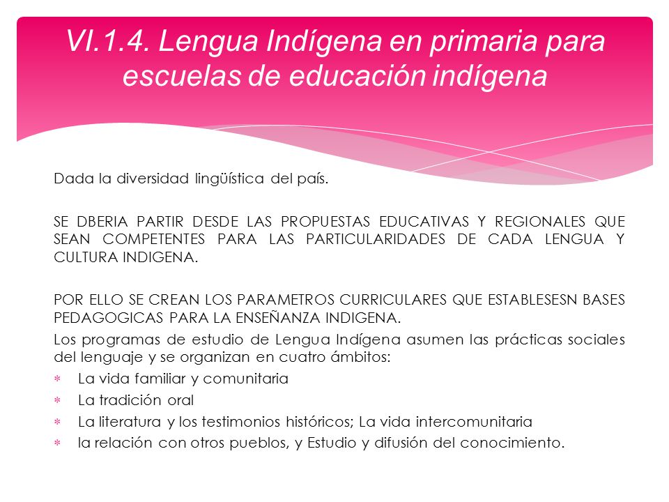 VI.1.4. Lengua Indígena en primaria para escuelas de educación indígena