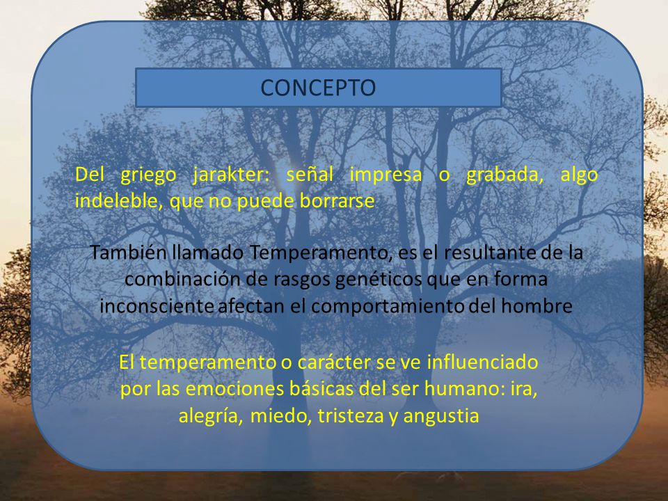 CONCEPTO Del griego jarakter: señal impresa o grabada, algo indeleble, que no puede borrarse.