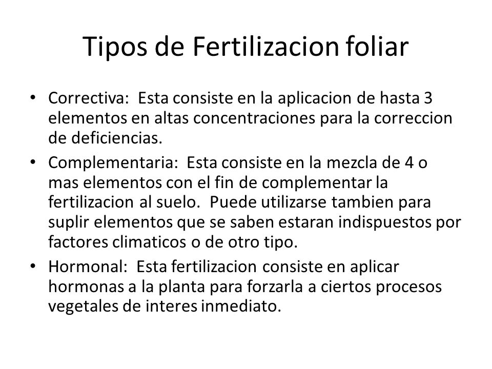 Tipos de Fertilizacion foliar