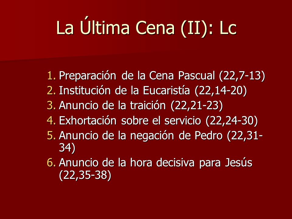 La Última Cena (II): Lc Preparación de la Cena Pascual (22,7-13)