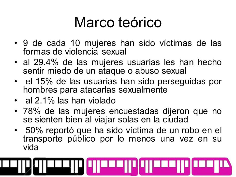 Marco teórico 9 de cada 10 mujeres han sido víctimas de las formas de violencia sexual.
