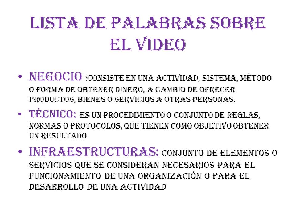 LISTA DE PALABRAS SOBRE EL VIDEO