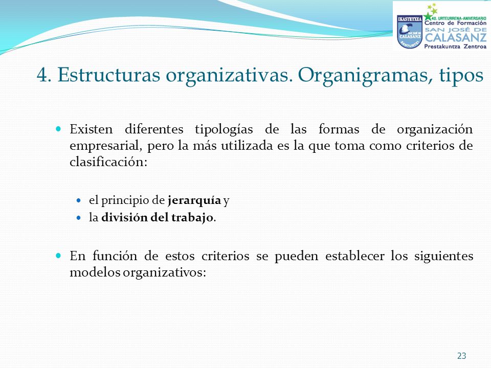 4. Estructuras organizativas. Organigramas, tipos