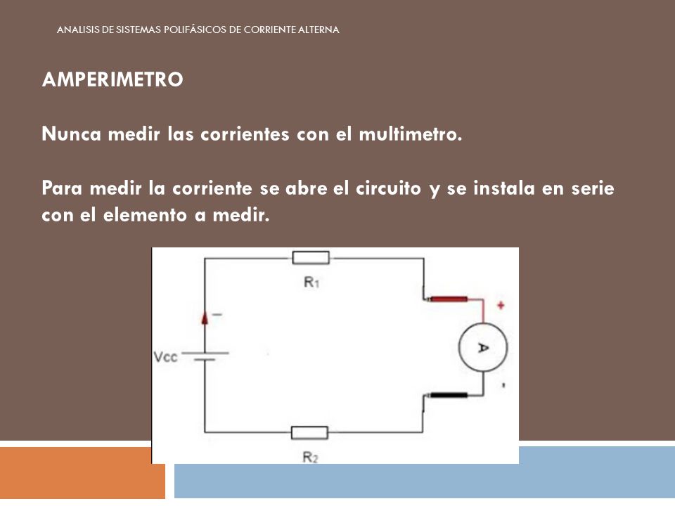 Nunca medir las corrientes con el multimetro.