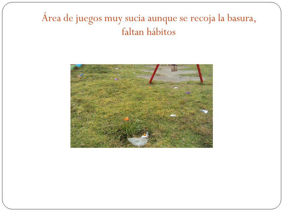 Área de juegos muy sucia aunque se recoja la basura, faltan hábitos